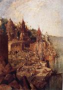 George Landseer The Burning Ghat Benares,as Seen From the City oil on canvas